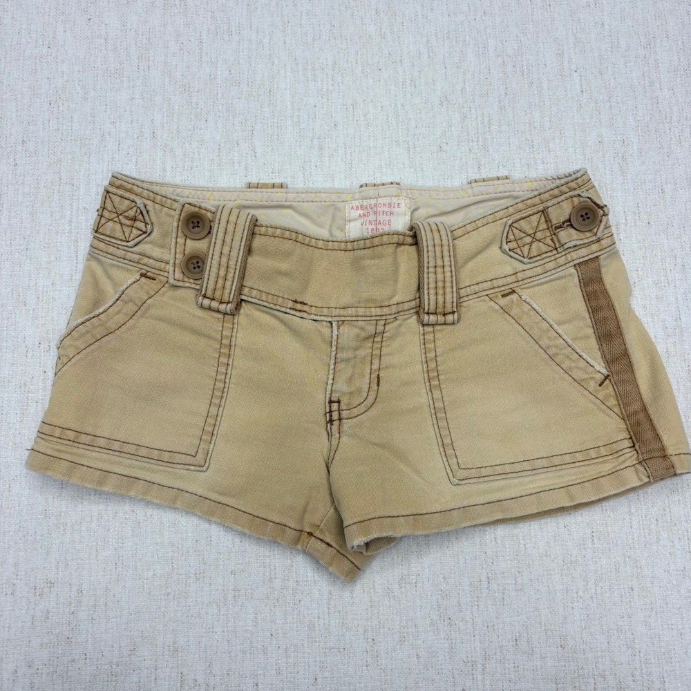 Abercrombie & Fitch Y2K Vintage Tan Khaki Cargo Mini Shorts Low Rise Womens 0